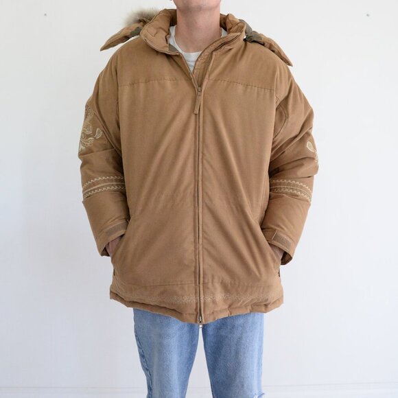 VTG Cabela's for Women 80% Goose Down 100% Coyote Fur Hood Puffer Zip Up Jacket - Picture 1 of 15